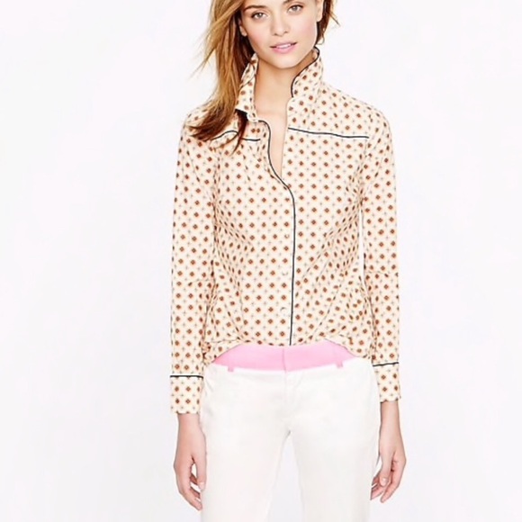 J Crew Piped Foulard Shirt Size 0 - Picture 1 of 5